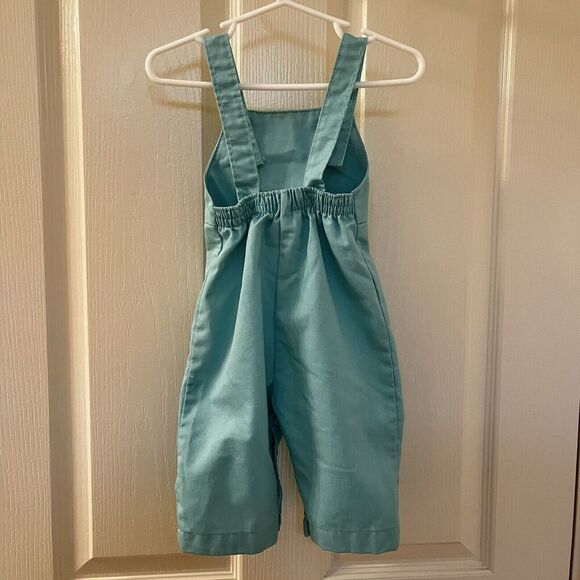 Vintage Health Tex Baby Chick Embroidered Overalls Aqua Green Size 9 Months - Picture 9 of 13